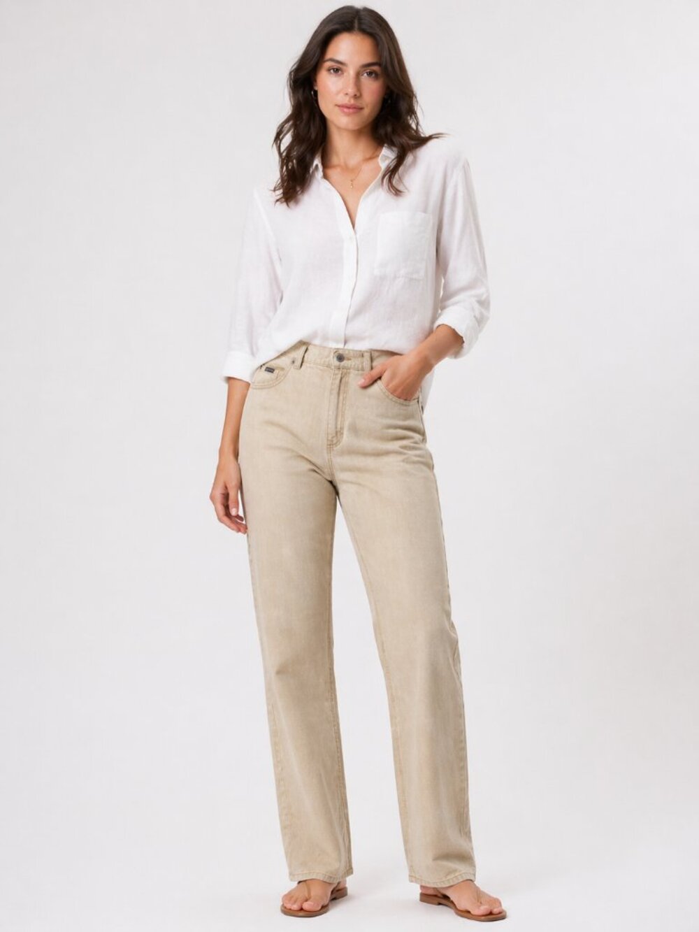 Lee High Rise Straight Leg Jeans Size 16 Short Tan Khaki Cotton